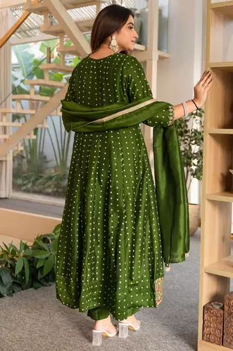 Green women kurta pant dupatta set