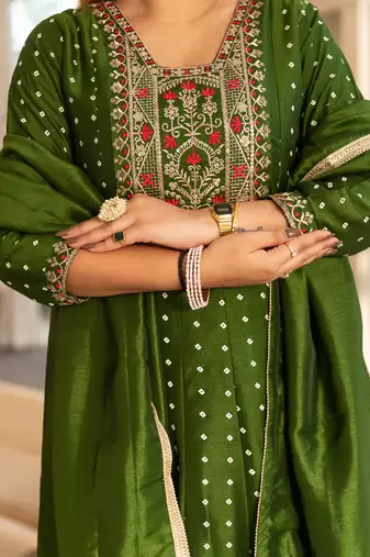 Green women kurta pant dupatta set
