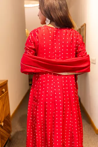 Red women kurta pant dupatta set