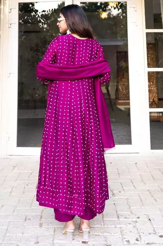 Purple women kurta pant dupatta set