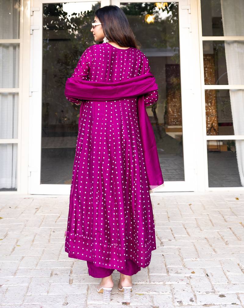 Purple women kurta pant dupatta set