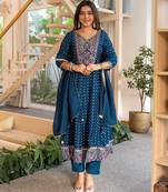 Blue women kurta pant dupatta set