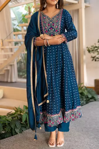 Blue women kurta pant dupatta set