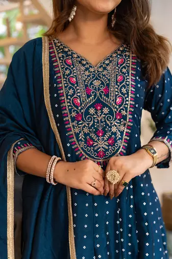 Blue women kurta pant dupatta set
