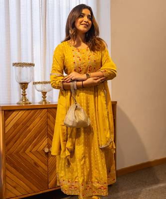 Yellow women kurta pant dupatta set 1