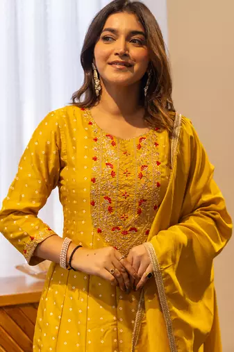 Yellow women kurta pant dupatta set