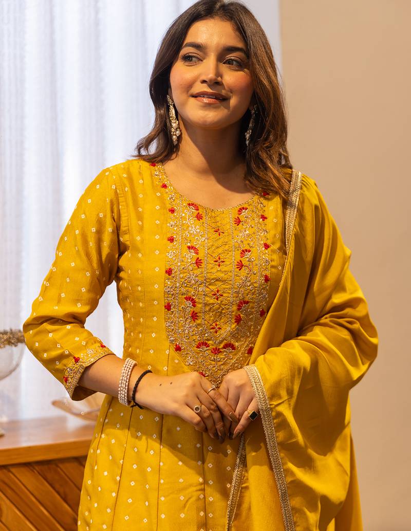 Yellow women kurta pant dupatta set