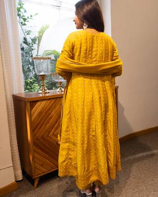 Yellow women kurta pant dupatta set 3