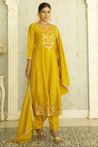 Yellow women kurta pant dupatta set