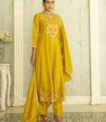 Yellow women kurta pant dupatta set