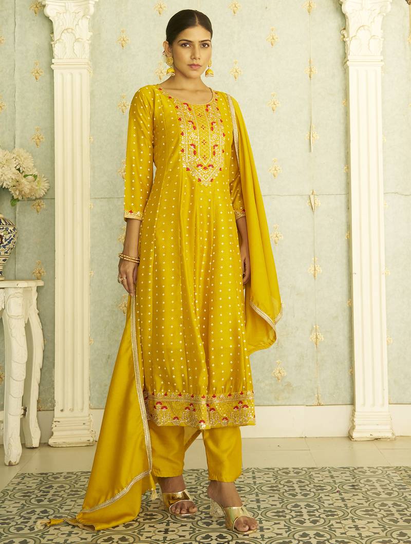 Yellow women kurta pant dupatta set