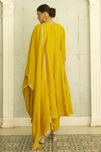 Yellow women kurta pant dupatta set
