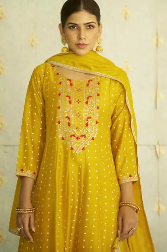 Yellow women kurta pant dupatta set