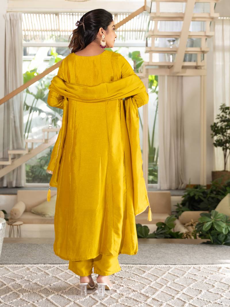Yellow women kurta pant dupatta set