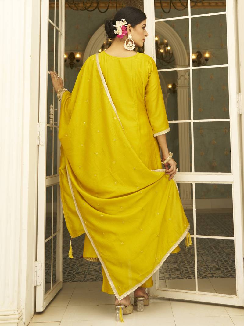 Yellow women kurta pant dupatta set