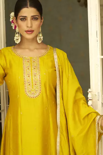 Yellow women kurta pant dupatta set