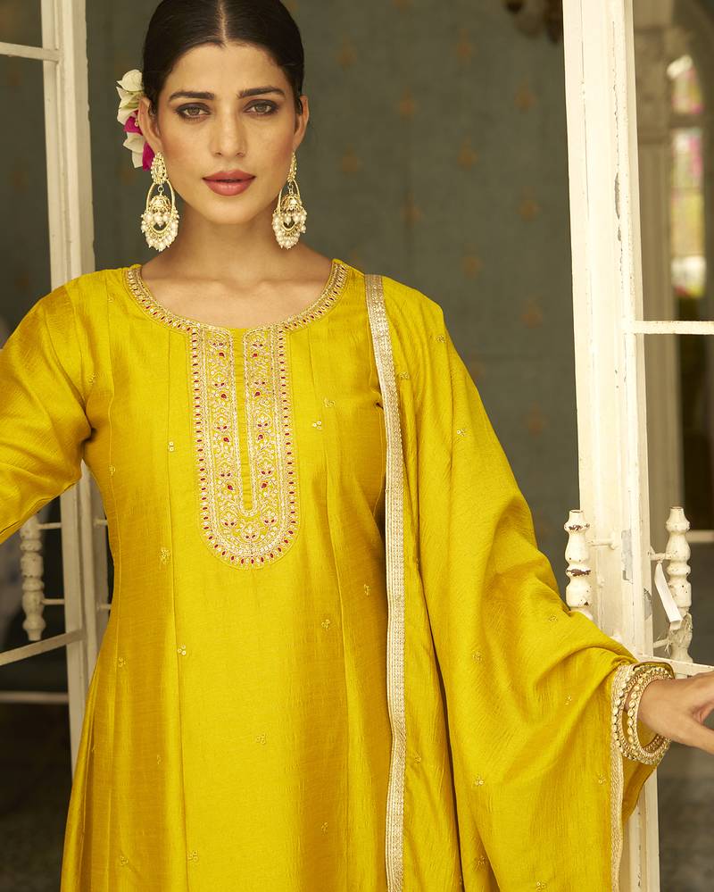 Yellow women kurta pant dupatta set
