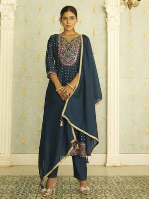 Blue women kurta pant dupatta set 1
