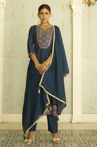 Blue women kurta pant dupatta set