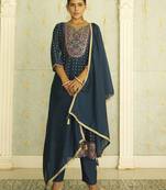 Blue women kurta pant dupatta set