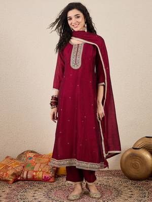 Maroon women kurta pant dupatta set 1