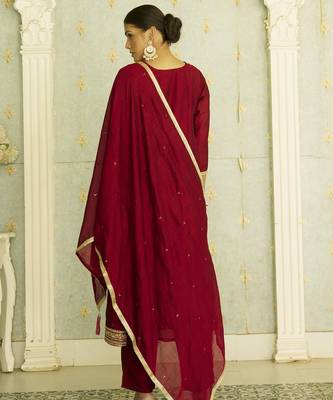 Maroon women kurta pant dupatta set 2