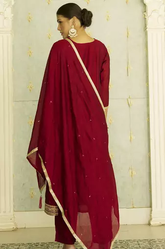 Maroon women kurta pant dupatta set