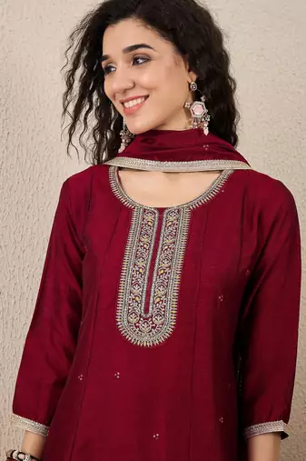 Maroon women kurta pant dupatta set