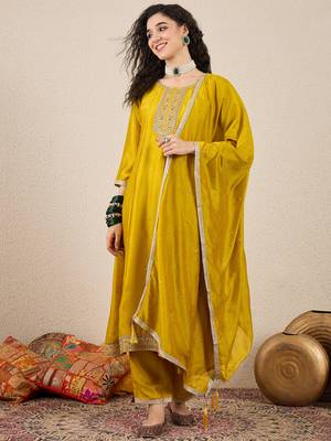 Yellow women kurta pant dupatta set 1