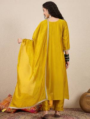 Yellow women kurta pant dupatta set 2