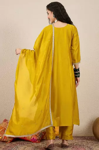 Yellow women kurta pant dupatta set