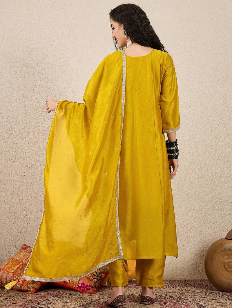 Yellow women kurta pant dupatta set