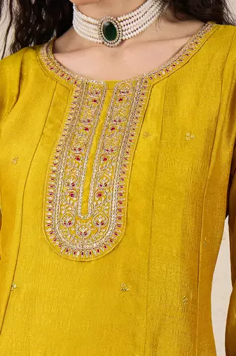 Yellow women kurta pant dupatta set