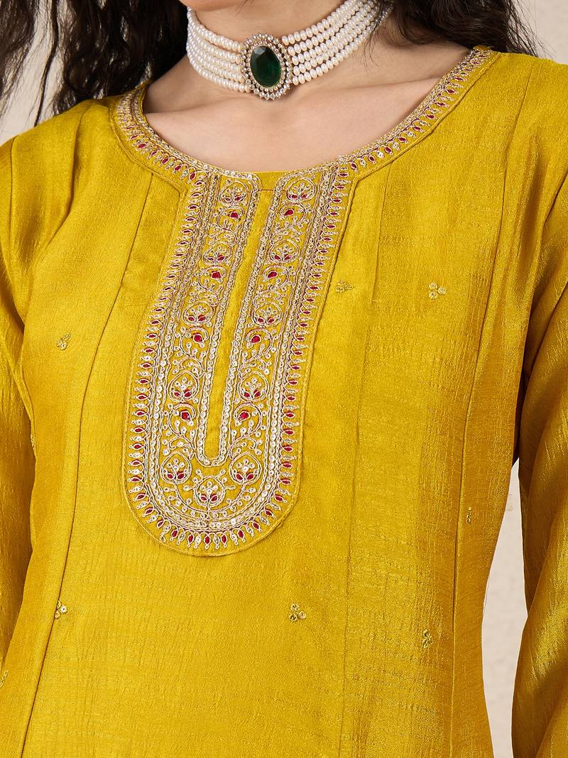 Yellow women kurta pant dupatta set