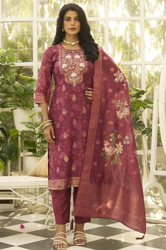 Maroon women kurta pant dupatta set
