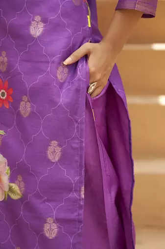 Purple women kurta pant dupatta set