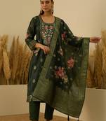 Green women kurta pant dupatta set
