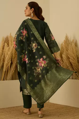 Green women kurta pant dupatta set