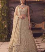 Amazing Beige Embroidered Net Wedding Wear Lehenga Choli