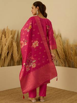 Pink women kurta pant dupatta set 2
