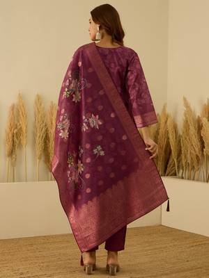 Maroon women kurta pant dupatta set 2