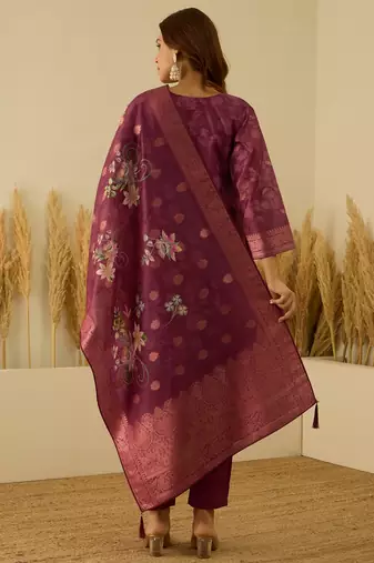 Maroon women kurta pant dupatta set