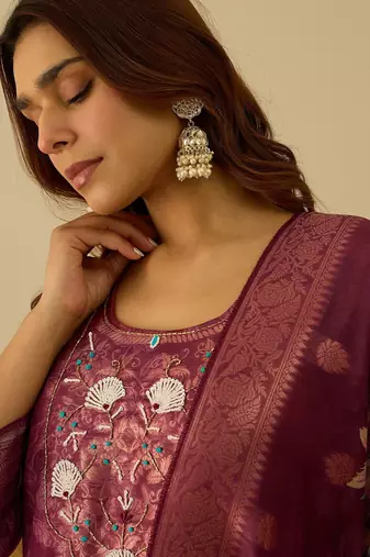 Maroon women kurta pant dupatta set