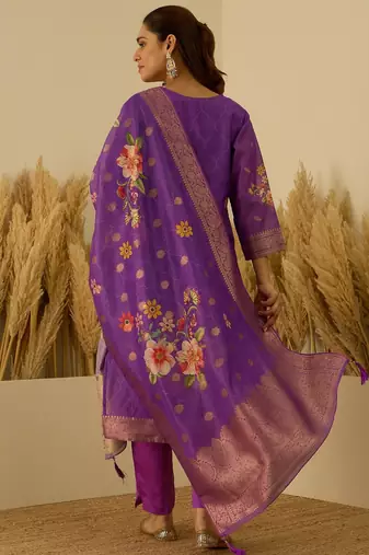 Purple women kurta pant dupatta set