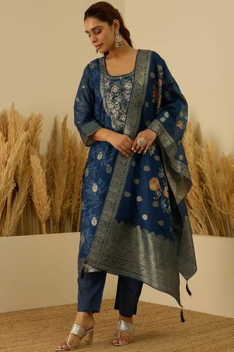 Blue women kurta pant dupatta set