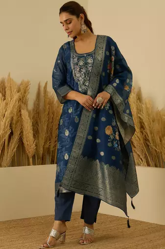 Blue women kurta pant dupatta set