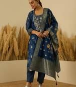 Blue women kurta pant dupatta set