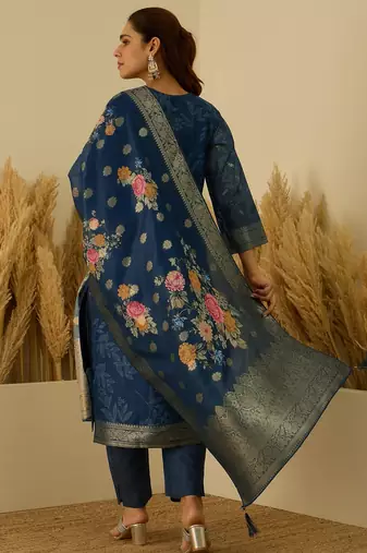 Blue women kurta pant dupatta set