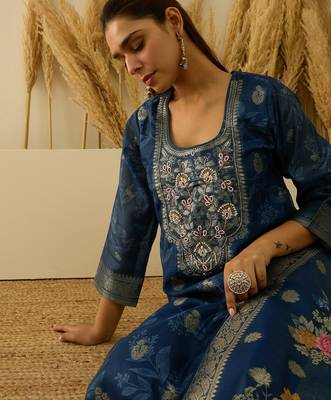 Blue women kurta pant dupatta set 3