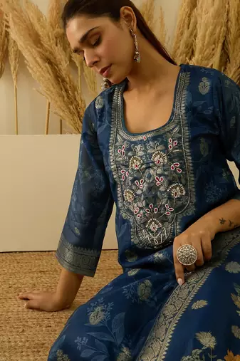 Blue women kurta pant dupatta set